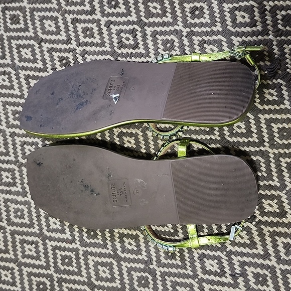 Schutz Poison Green Leather Metallic Bejewled Sandals - Picture 4 of 7